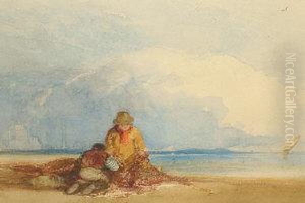 Fishermen On A Shore With Shippingbeyond - view 1