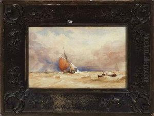 A Sailing Smack And A Rowing Boat Off The Coast - view 1