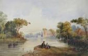 A Father And Child Fishing, A Ruin Beyond by Anthony Vandyke Copley Fielding