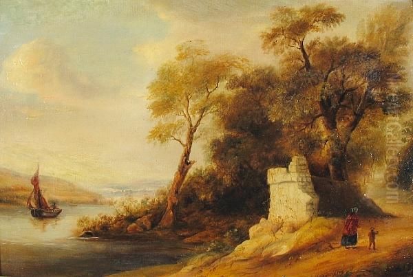 A River Landscape With A Mother And Child In The Foreground - view 1