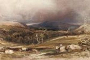 An Extensive Landscape With Cattle And Figures In The Foreground by Anthony Vandyke Copley Fielding
