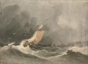 A Fishing Vessel In Stormy Seas by Anthony Vandyke Copley Fielding