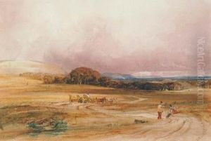 An Extensive Landscape With A Hay-cart And Figures In The Foreground by Anthony Vandyke Copley Fielding