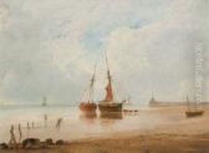 Beached Fishing Vessels At Low Tide