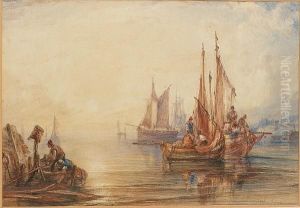 The Fishing Fleet At Dusk by Anthony Vandyke Copley Fielding