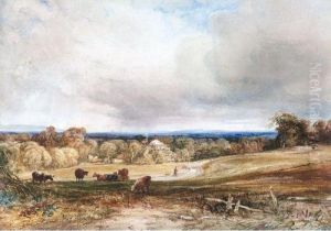 A Shepherd And His Flock On A Country Track, An Extensive View Beyond