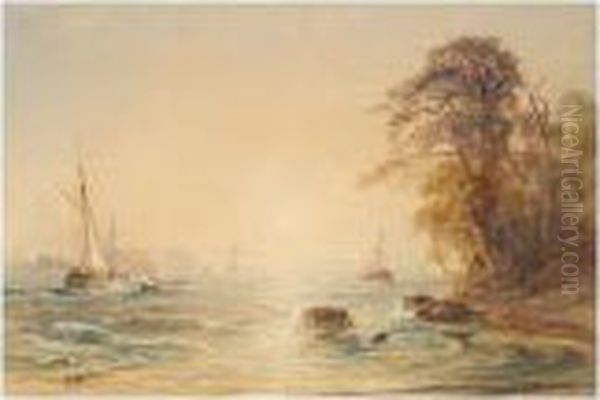 Shipping In A Bay At Sunset - view 1