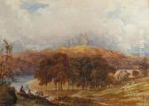 A View Of Penrhyn Castle, Wales, With Figures In Theforeground by Anthony Vandyke Copley Fielding
