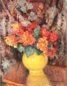 Peonie W Zoltym Wazonie, 1932 R. by Stefan Filipkiewicz