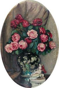 Martwa Natura Z Rozami I Porcelanowa Figurka 1923/24 R.