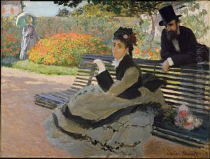 The Beach Aka Camille Monet On A Garden Bench by Claude Oscar Monet