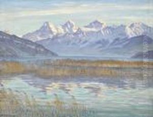 Uferpartie Am Thunersee Mit Berner Alpen by Waldemar Fink