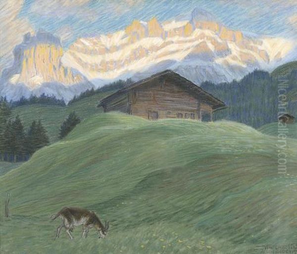 Gebirgspartie Mit Chalet Und Ziege Vor Dem Gross Lohner - view 1