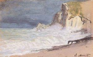 Etretat Amont Cliff Rough Weather by Claude Oscar Monet