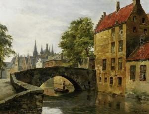 View Of City Hall In Brugge by August Fischer