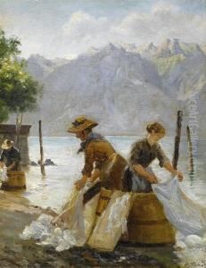 Washerwoman Near Vevey At Lake Geneva