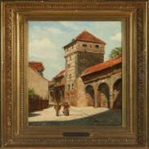 Cityscape From Nurenberg With Couple By Town Wall