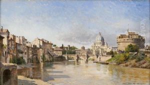 Veduta Del Tevere Con Castel Sant'angelo E La Basilica Di Sanpietro
