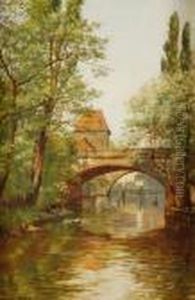 "canale A Norimberga - Il Ponte
Di Hallertor" Olio Su Tela Firmato E Datato 1903 In Basso A Sinistra.
In Cornice by August Fischer