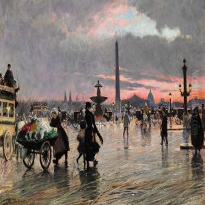 Street Life On Place De La Concorde In Paris by Paul-Gustave Fischer