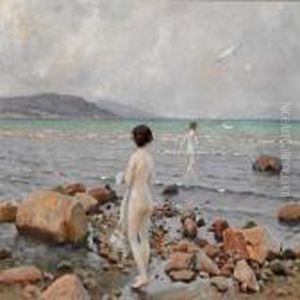 Two Girls At The Beach by Paul-Gustave Fischer