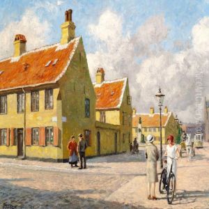 View Of Nyboder With A Carriage And A Streetcar In Storekongensgade by Paul-Gustave Fischer