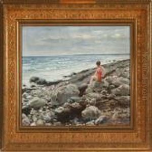 Coastal Scenery With A Woman In A Red Swimsuit
