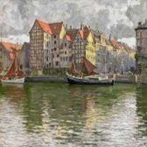 Scenery From Christianshavn Canal, Copenhagen, With The Laterdemolished Buildings by Paul-Gustave Fischer