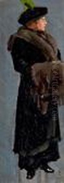 "dame Med Muffe". Lady With Muff. Signed With Monogram - view 1