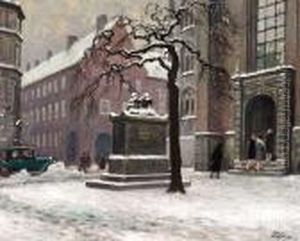 Trinity Church And Regensen In Copenhagen In Wintertime by Paul-Gustave Fischer