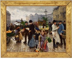 Hojbroplads On A Day In April. "paa Hojbroplads. April" by Paul-Gustave Fischer
