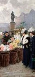Two Elegant Ladies Buying Flowers At Hojbro Plads