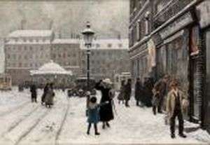 Figures In A Town Square In Winter
