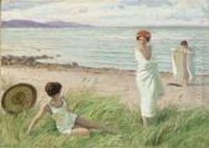 Female Bathers On A Beach by Paul-Gustave Fischer