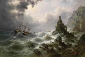 Stormy Sea With Lighthouse On The Coast