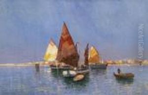Sailing Vessels By A Southern Port by Georg Fischof