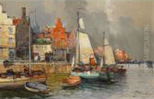 Busy Port With Fishing Boats And Villagers - view 1