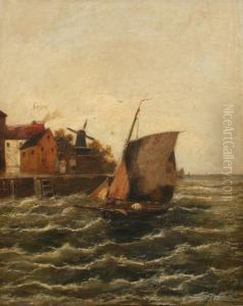 Sailing Vessel Coming Into A Stormy Port - view 1