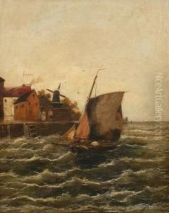 Sailing Vessel Coming Into A Stormy Port by Georg Fischof