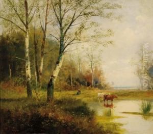 Pastoral Landscape With Cows by Georg Fischof
