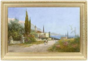 Meridional Landscape With A Walker On A Path