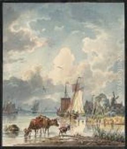 Niederlandische Flusslandschaft by Georg Fischof