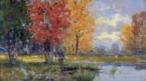 Munchner Kunstgewerbeschule) Herbstliche Teichlandschaft