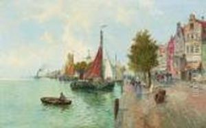 Hollandische Hafenszene. by Georg Fischof