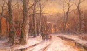 Wooded Landscape With Figures by Georg Fischof