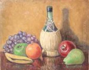Still Life With Fruit And Wine Bottle by William Mark Fisher