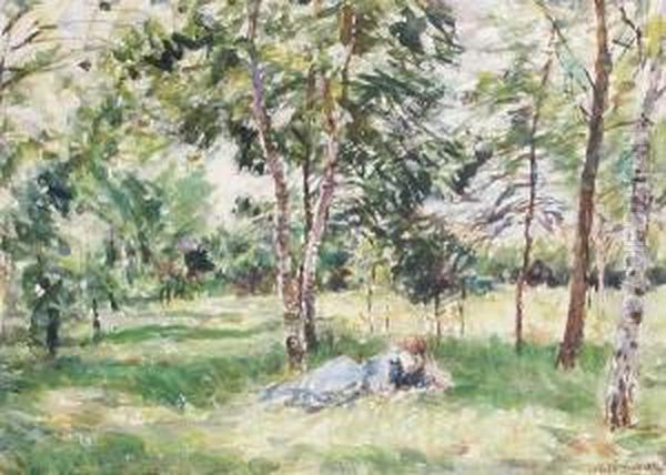 Girl Reading In Orchard - view 1
