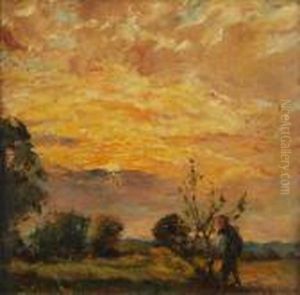 A Figure In A Landscape At Sunset A Figure In A Landscape At Sunset