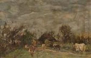 Cows In A Stormy Landscape by William Mark Fisher