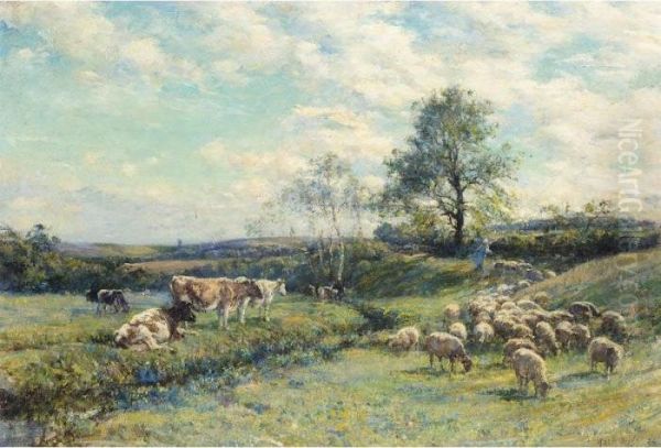 Sheep And Cattle In A Pasture Landscape - view 1